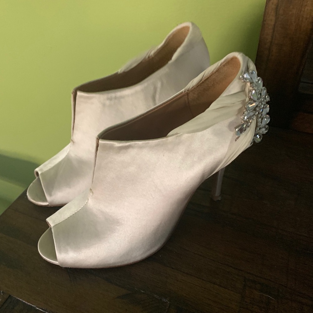 Embellished ivory, open toe booties
